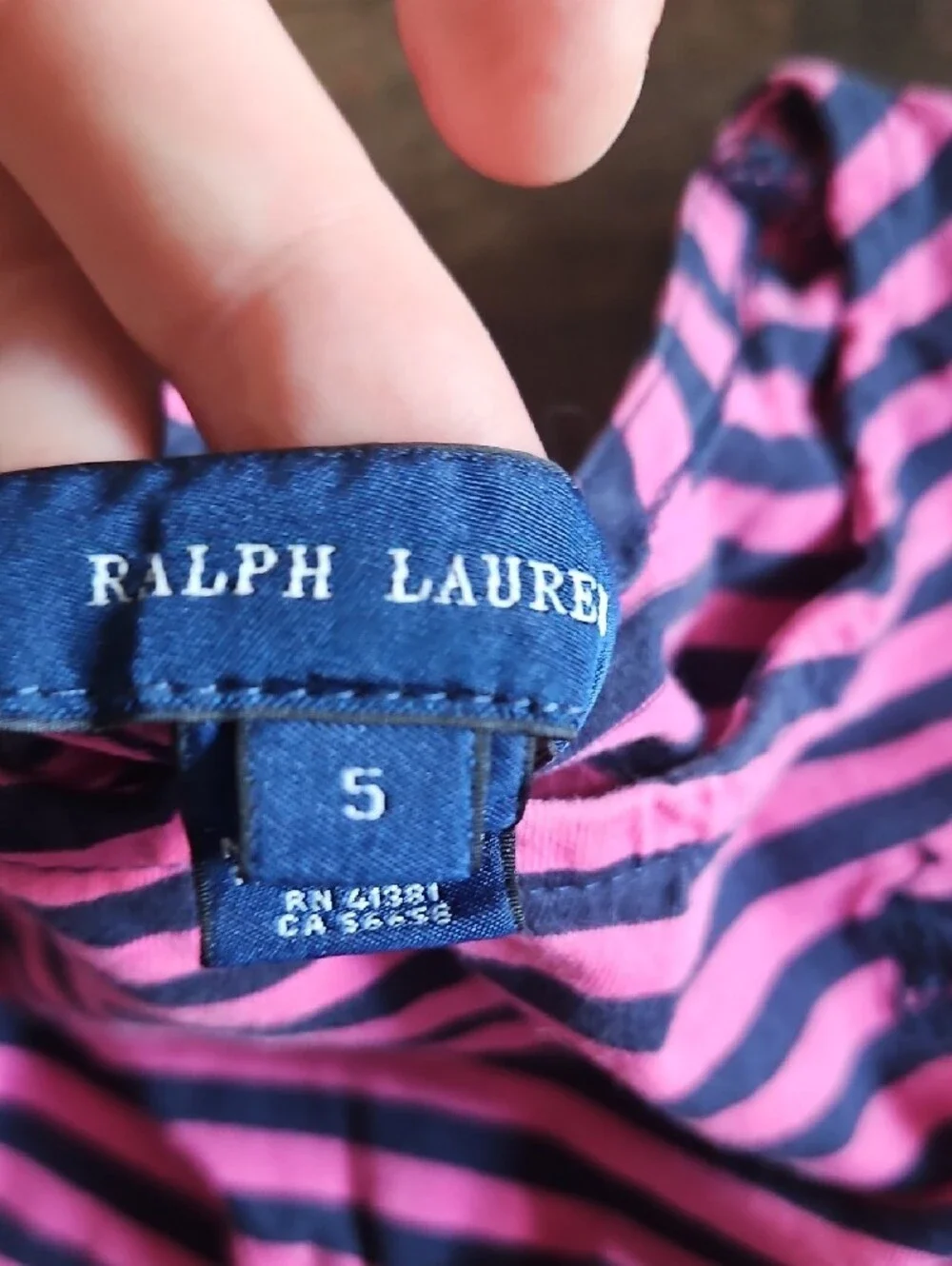 Ralph Lauren Pink and Navy Striped Long-Sleeve Dress
